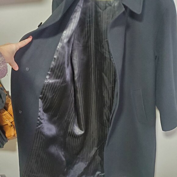 DIESSE Vintage Cashmere Wool Blend Duster Pea Coat Trench Jacket Black Womens XL - Picture 6 of 16